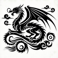 dragon Vector Illustration, dragon tattoo vector, Dragon silhouette vector black and white