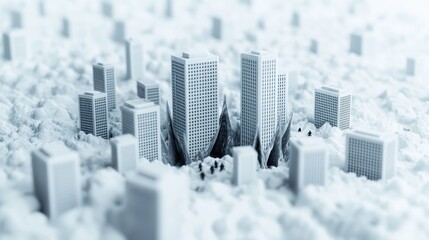 Surreal Cityscape Emerging from a Sea of Clouds and Mist