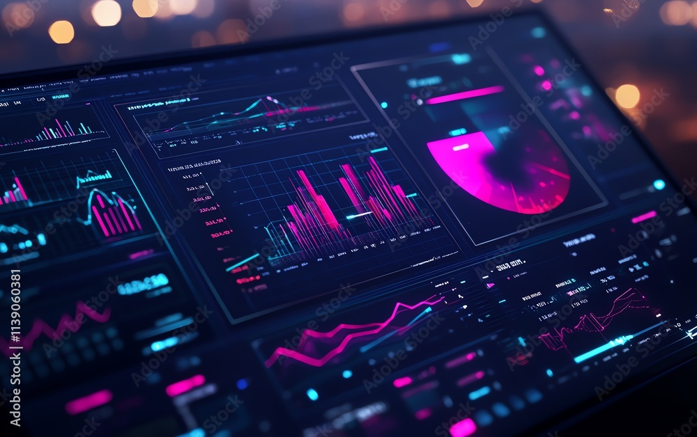 Poster A detailed digital dashboard for wind energy insights, realtime data graphs, clean UI design, neon accents, futuristic vibe, ultra HD quality