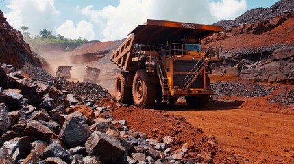 Fototapeta premium Massive Mining Trucks in Action at Quarry