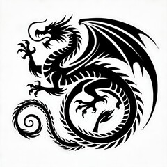 Fototapeta premium dragon Vector Illustration, dragon tattoo vector, Dragon silhouette vector black and white