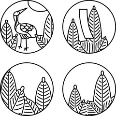 1月のシンプル円形花札アイコンセット