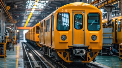 Obraz premium Railcar Manufacturing Plant: A facility where passenger and freight railcars are designed, built, and assembled to meet the transportation needs of industries. 