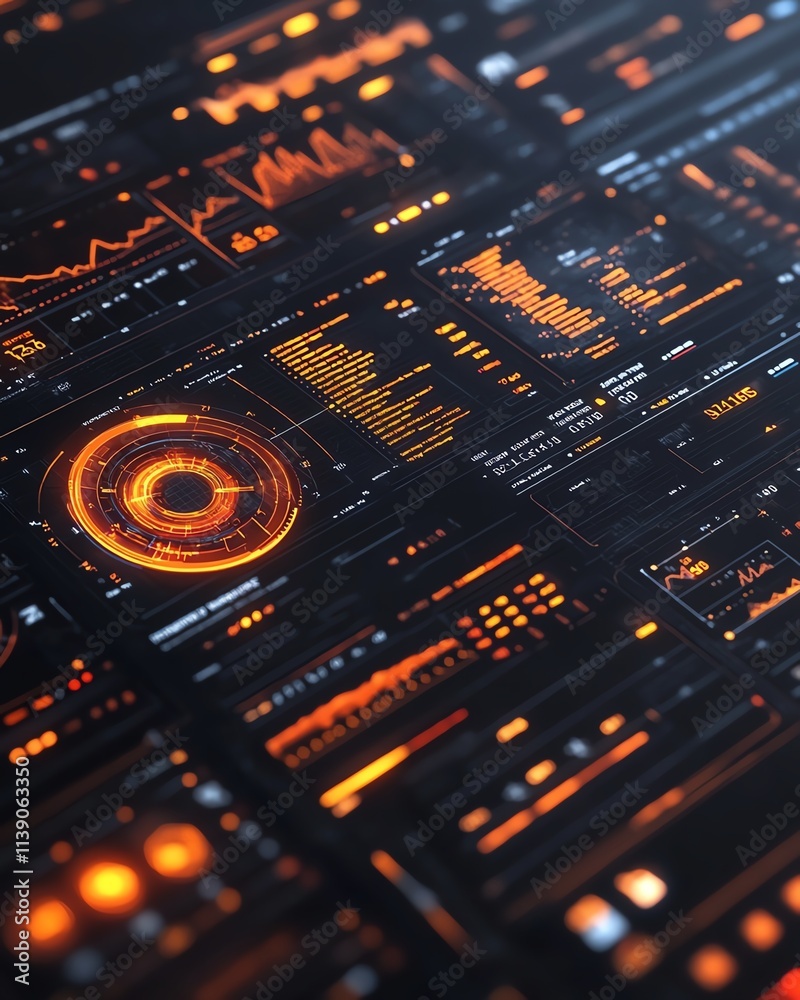 Leinwandbilder A modern dashboard interface with wind energy analytics, glowing charts, interactive data visualizations, futuristic aesthetic, sharp details, 8K rendering