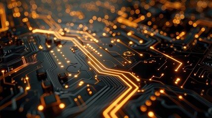 Glowing Circuit Board Close-up