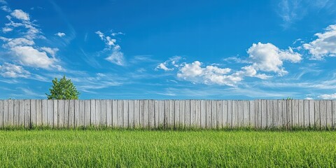 Bright Green Grass with Clear Blue Sky and White Cloud Background