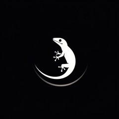 Obraz premium White gecko silhouette on black background.