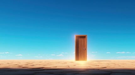 Fototapeta premium Opening new possibilities door to opportunity in a dry landscape under clear blue sky