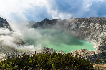 Ijen Crater, one of the tourist destinations in Indonesia. Beautiful view of Mount Ijen, East Java, Indonesia