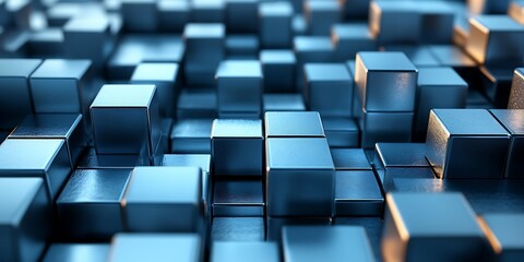 Fototapeta premium Abstract background of blue metallic cubes.