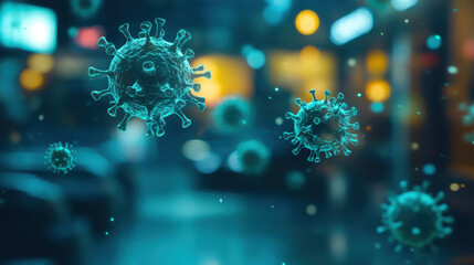 Fototapeta premium Germs, viruses, and bacteria floating in digital environment, showcasing their intricate structures and details. This highlights microscopic world of pathogens