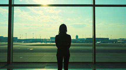 Fototapeta premium silhouette of a person looking at the window