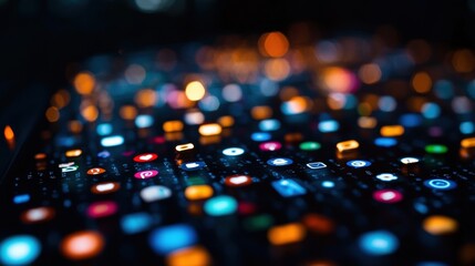 Vibrant digital interaction technology workspace abstract image nighttime environment close-up view digital aesthetics