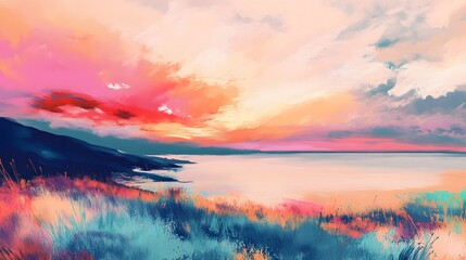Serene Coastal Sunset Landscape Artistic Impression