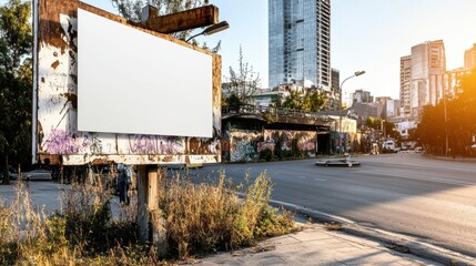 Obraz premium Urban exploration abandoned billboard site downtown city photography evening light urban decay concept