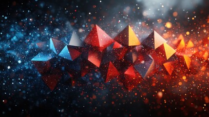 blue and red triangle particles 3d rende
