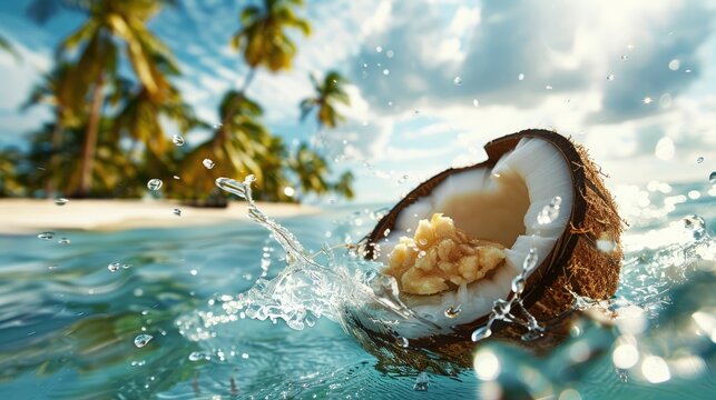 Coconut Splashing in Tropical Waters