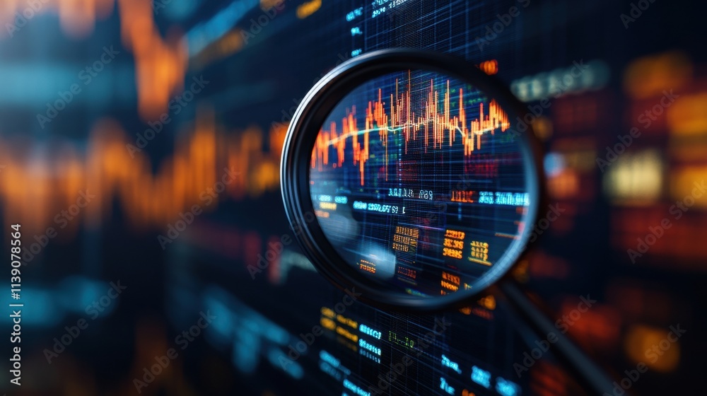 Poster analyzing market trends with data visualization tools financial sector digital graphics high-tech en