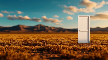 Open door in desert landscape symbolizing new beginnings natural environment wide angle view conceptual photography