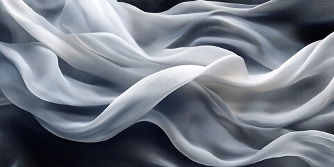 Obraz premium Abstract grayscale image of flowing fabric, showing soft waves and folds of sheer material.