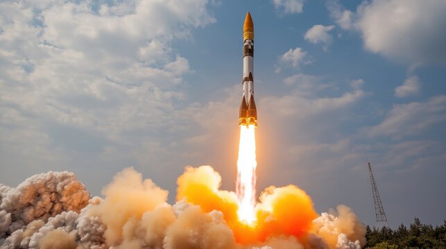 Rocket launch event space launch complex video dramatic skies ground level science and technology exploration