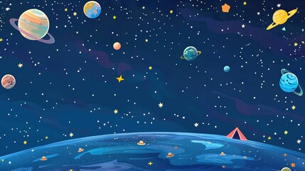 Fototapeta premium Camping Under the Stars in a Cartoon Universe