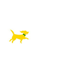 カラフルな犬が無邪気に遊んでいるシーンをシンプルに描いたイラスト