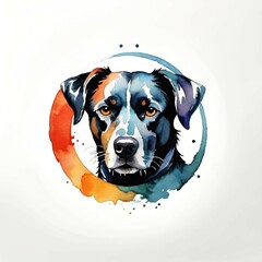 watercolor dog head illustration, hand draw portrait