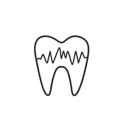 Fototapeta premium Simple line drawing of a tooth with a wavy line indicating decay or sensitivity.