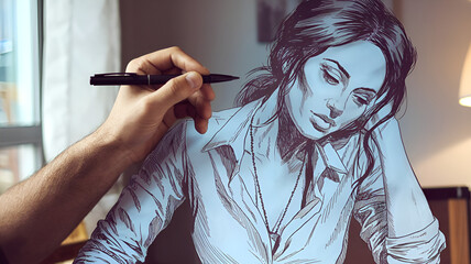 Obraz premium Drawing hand close up