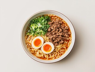 Delicious ramen bowl with tender meat and eggs japan food photography indoor setting close-up culinary art