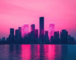 Obraz premium Futuristic cityscape with neon lights urban environment gigapixel standard photography evening viewpoint