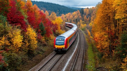 Scenic train ride through vibrant autumn forests nature landscape photography gigapixel quality