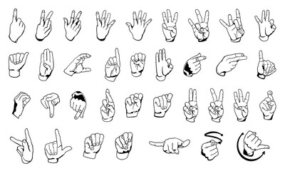 Finger gesture icon collection. Finger language icon bundle