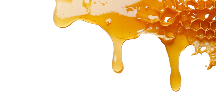 Honey and Honeycomb Dripping Isolated On A White Background, PNG Transparent