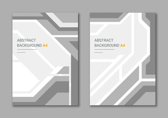 Abstract monochrome set of backgrounds for vertical A4. White and gray geometric cover.