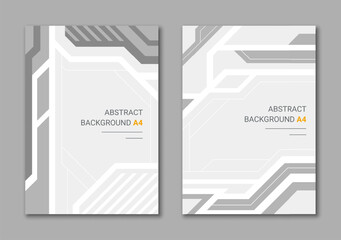 Abstract modern tech set of backgrounds for vertical A4. Monochrome geometric cover.