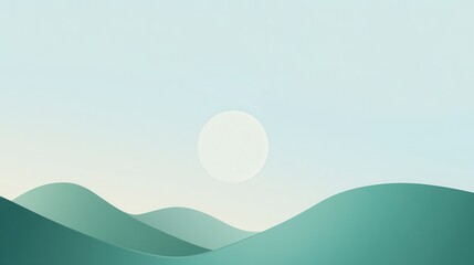 Minimalist landscape design featuring soft rolling hills and a large sun in a serene pastel color palette ideal for nature-inspired themes and calming backgrounds