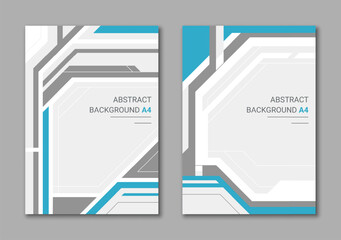 Abstract set of backgrounds for vertical A4. Blue and white modern geometric cover.