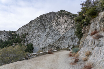 Eaton Saddle Trailhead. Mt Wilson Red Box Rd.  San Gabriel Mountains, Los Angeles County, California. Angeles National Forest. Quartz Diorite / Gray quartz diorite / Plutonic rocks	
