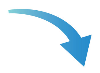 Clip art of curved down arrow in business blue gradient.