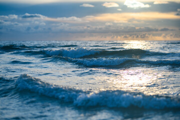 Ocean seascape and waves splashing. Ocean Wave. Scenic seascape. Waves at beach. Waterscape for background.