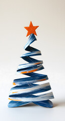 Modern Blue and White Minimalist Christmas Tree with Orange Star
