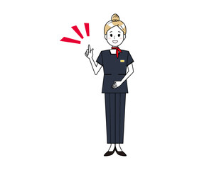 パンツスタイルで接客する女性のイラスト　美容アドバイススタッフ