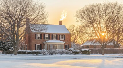 Charming winter home with snow-covered landscape