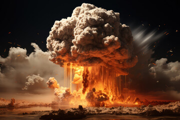 the moment of an explosion that produces a large mushroom cloud 