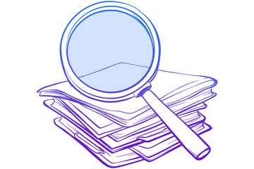 stack of papers and magnifying glass