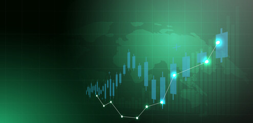 Abstract finance success with growth graph on green background
