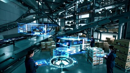 Team working using augmented reality in warehouse - Powered by Adobe