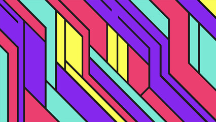 Abstract background with outline lines in 70s style. Horizontal retro illustration for cover in vibrant colors.